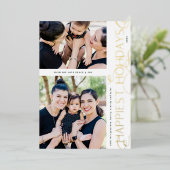 エレガントクリスマスモダン2フォトフレーム幸せ金ゴールド 箔シーズンカード (立ち正面)