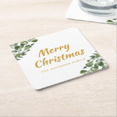 エレガントクリスマスユーカリの水色 スクエアペーパーコースター (アングル)