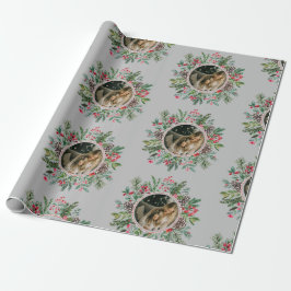 エレガントクリスマスラウンドフレームフォトシルバー ラッピングペーパー
