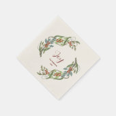 エレガントクリスマスリースジョイパーソナライズされたネーム スタンダードカクテルナプキン (角)