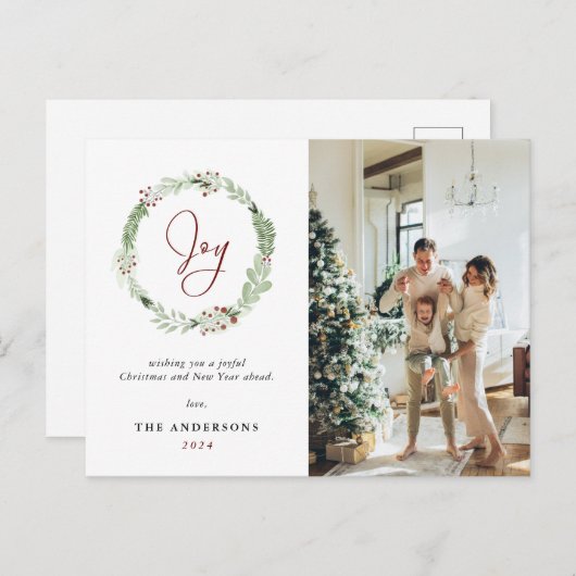 エレガントクリスマスリースジョイボタニカルホリデー ポストカード (正面/裏面)