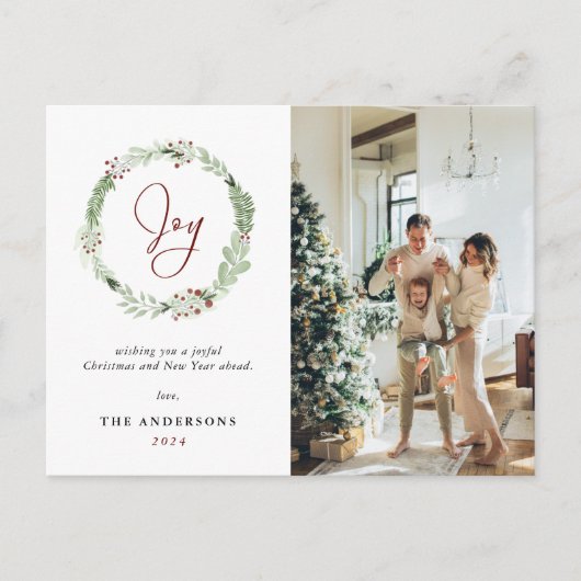 エレガントクリスマスリースジョイボタニカルホリデー ポストカード (正面)