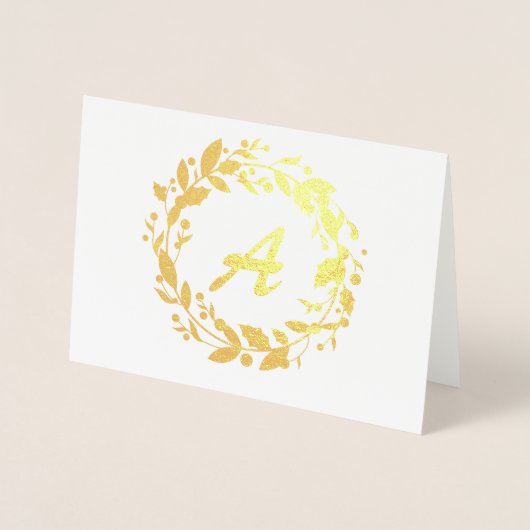 エレガントクリスマスリースファミリーモノグラム金ゴールド 箔カード (正面)