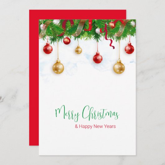 エレガントクリスマスリースボーダーオーナメント 招待状 (正面/裏面)