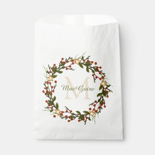 エレガントクリスマスリースモノグラムの フェイバーバッグ (正面)