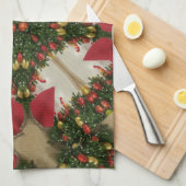 エレガントクリスマスリースレッドグリーンカレイドスコープ キッチンタオル (四つ折り)
