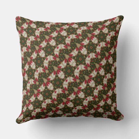 エレガントクリスマスリースレッドグリーンカレイドスコープ クッション (裏面)