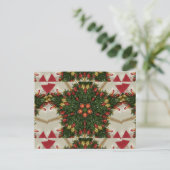 エレガントクリスマスリースレッドグリーンカレイドスコープ シーズンポストカード (スタンド正面)