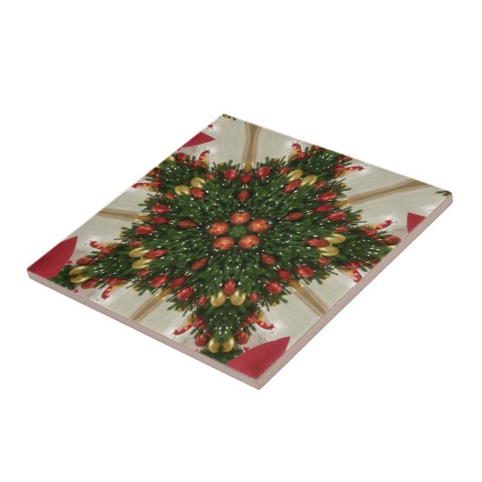 エレガントクリスマスリースレッドグリーンカレイドスコープ タイル (側面)