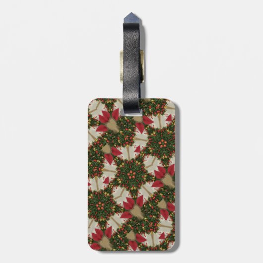 エレガントクリスマスリースレッドグリーンカレイドスコープ ラゲッジタグ (裏面縦)