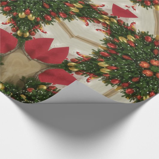 エレガントクリスマスリースレッドグリーンカレイドスコープ ラッピングペーパー (角)