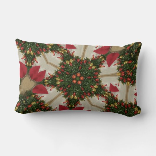 エレガントクリスマスリースレッドグリーンカレイドスコープ ランバークッション (裏面)