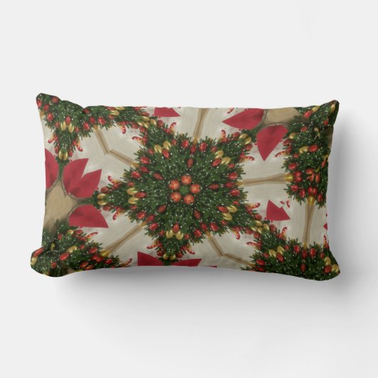 エレガントクリスマスリースレッドグリーンカレイドスコープ ランバークッション (正面)