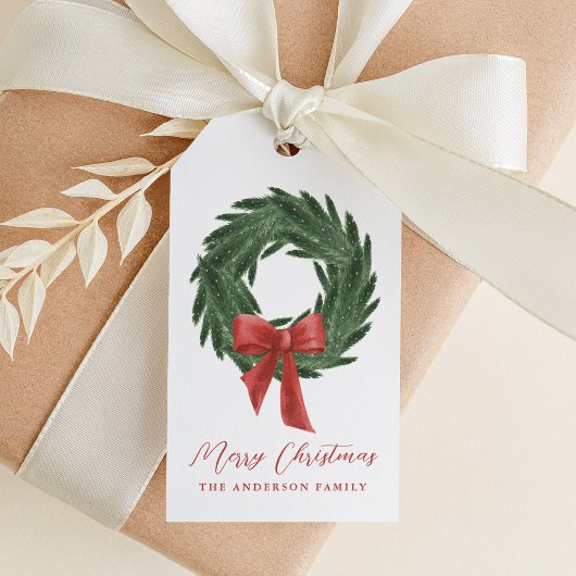 エレガントクリスマスリースレッドボウホリデイ ギフトタグ