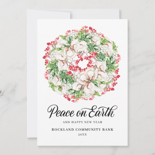 エレガントクリスマスリース企業のホリデーカード シーズンカード (正面)