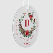 エレガントクリスマスリース家族モノグラム写真 オーナメント (正面)