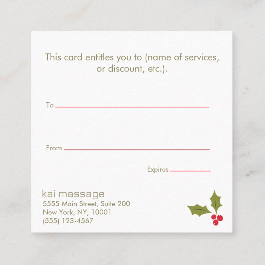 エレガントクリスマスリース贈与証書 スクエア名刺 (裏面)