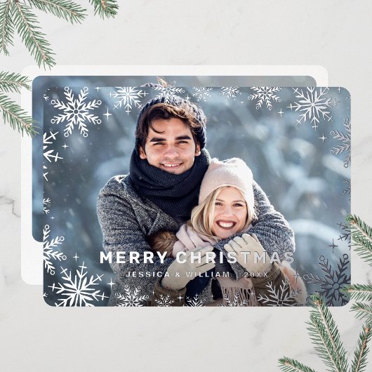 エレガントクリスマスリーフ2フォトシルバー 箔シーズンカード