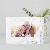 エレガントクリスマスリーフ2フォトシルバー 箔シーズンカード (立ち正面)