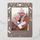 エレガントクリスマスリーフ2フォトバラ金ゴールド 箔シーズンカード (正面)