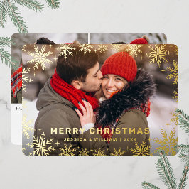 エレガントクリスマスリーフ3枚の写真金ゴールド 箔シーズンカード