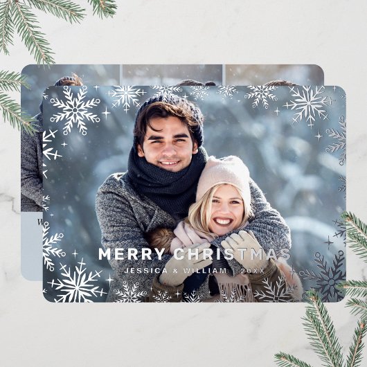 エレガントクリスマスリーフ4フォトシルバー 箔シーズンカード