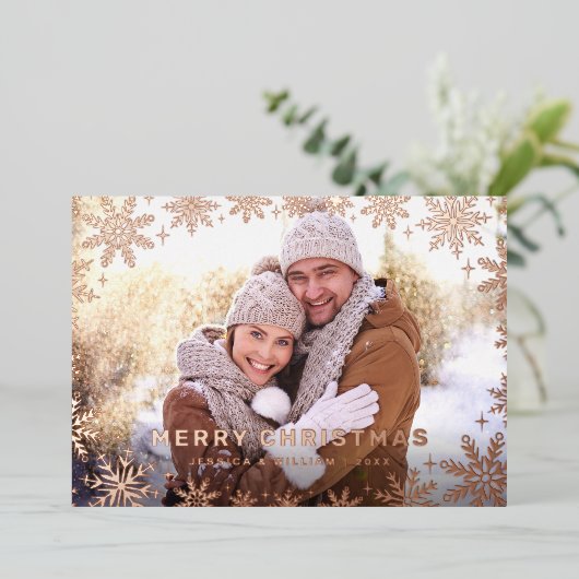 エレガントクリスマスリーフ4フォトバラ金ゴールド 箔シーズンカード (立ち正面)