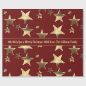 エレガントクリスマスレッドと金ゴールド星模様 ラッピングペーパー (フラット)