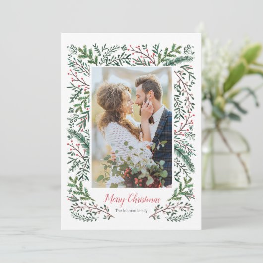 エレガントクリスマスレッドグリーンパインリース写真 シーズンカード (スタンド正面)