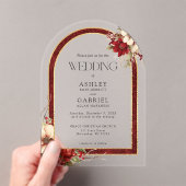 エレガントクリスマスレッドダマスクフローラアーチ アクリル招待状 (インサイチュ (ポータブル))