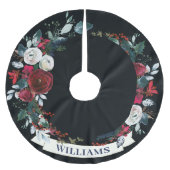 エレガントクリスマスレッド冬バラリースパターン ブラッシュドポリエステルツリースカート (正面)