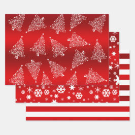 エレガントクリスマスレッド&ホワイト ラッピングペーパーシート