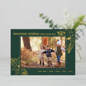 エレガントクリスマスワンフォトエメラルドグリーンと金ゴールド 箔シーズンカード (立ち正面)