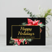 エレガントクリスマス企業のの挨拶金ゴールド 箔シーズンカード (立ち正面)