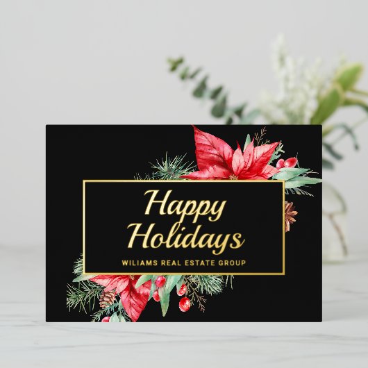 エレガントクリスマス企業のの挨拶金ゴールド 箔シーズンカード (立ち正面)