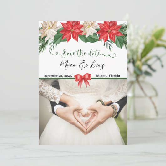 エレガントクリスマス写真ウェディング日付を保存する請求書 招待状 (スタンド正面)