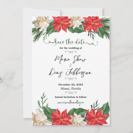 エレガントクリスマス写真ウェディング日付を保存する請求書 招待状 (裏面)