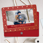 エレガントクリスマス写真スノーフレーク実在金ゴールド 箔シーズンカード