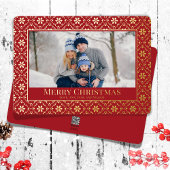 エレガントクリスマス写真スノーフレーク実在金ゴールド 箔シーズンカード