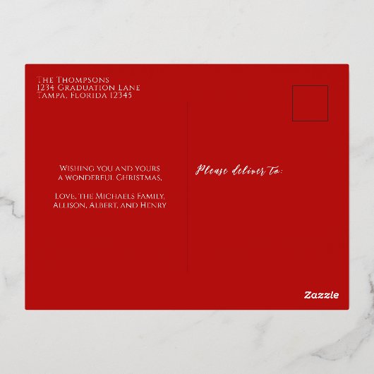 エレガントクリスマス写真スノーフレーク 箔シーズンポストカード (裏面)