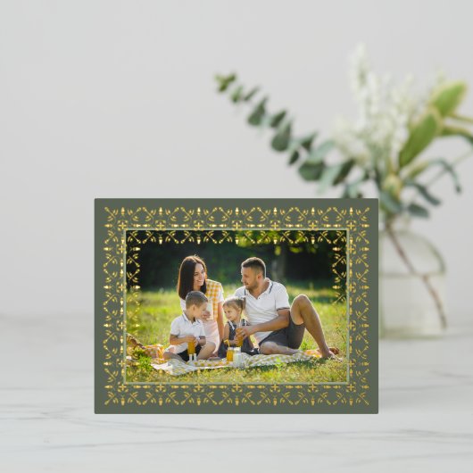 エレガントクリスマス写真スノーフレーク 箔シーズンポストカード (立ち正面)