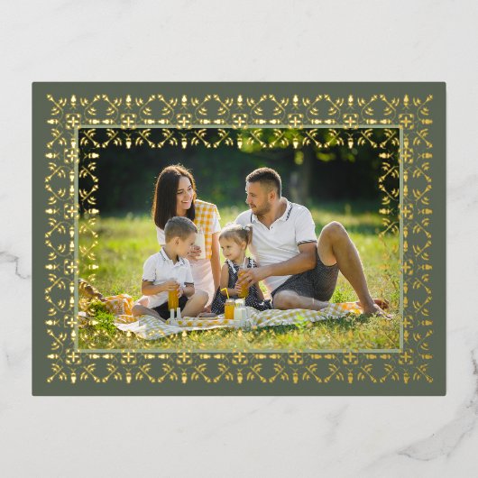 エレガントクリスマス写真スノーフレーク 箔シーズンポストカード (正面)