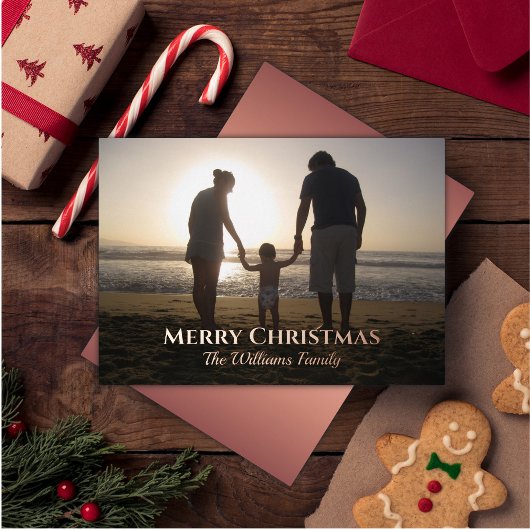 エレガントクリスマス写真名地形バラ金ゴールド 箔シーズンカード