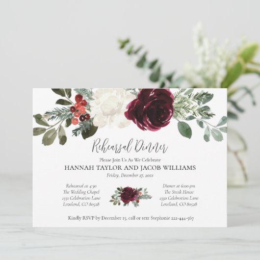 エレガントクリスマス冬の結婚式リハーサル 招待状 (スタンド正面)