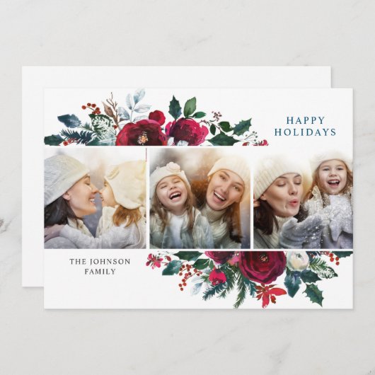 エレガントクリスマス冬の花3写真あいさつ シーズンカード (正面/裏面)