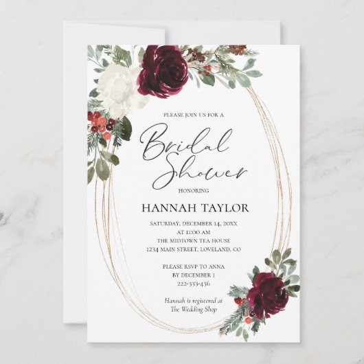 エレガントクリスマス冬ブライダルシャワー 招待状 (正面)