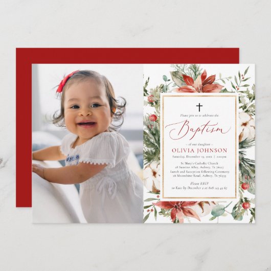 エレガントクリスマス冬写真バプテスマ招待状 招待状 (正面/裏面)