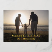 エレガントクリスマス名写真カスタム雪 箔シーズンカード (正面)