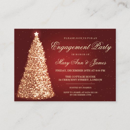 エレガントクリスマス婚約パーティ金ゴールドレッドインビタ エンクロージャーカード (正面)