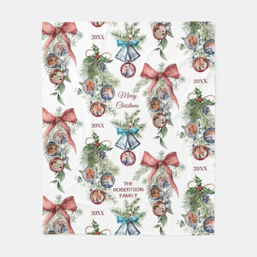 エレガントクリスマス家族の写真集 フリースブランケット (正面)